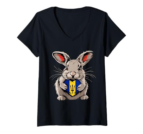 Damen Barbados Hase Bajan Roots Bajan Pride Dreizack Herz T-Shirt mit V-Ausschnitt Damen Barbados Hase Bajan Roots Bajan Pride Dreizack Herz T-Shirt mit V-Ausschnitt von Cool Bajan Roots Barbados