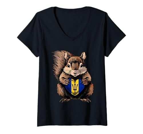 Damen Eichhörnchenherz Bajan Pride Bajan Roots Dreizack Barbados Flagge T-Shirt mit V-Ausschnitt Damen Eichhörnchenherz Bajan Pride Bajan Roots Dreizack Barbados Flagge T-Shirt mit V-Ausschnitt von Cool Bajan Roots Barbados