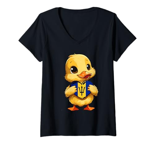 Damen Entenherz Bajan Pride Bajan Roots Dreizack Barbados Flagge T-Shirt mit V-Ausschnitt Damen Entenherz Bajan Pride Bajan Roots Dreizack Barbados Flagge T-Shirt mit V-Ausschnitt von Cool Bajan Roots Barbados