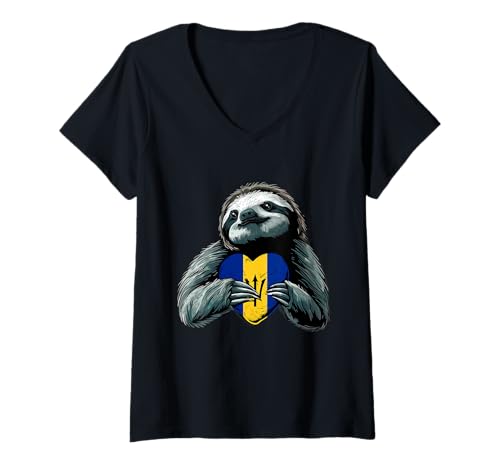 Damen Faultier Herz Bajan Pride Bajan Roots Dreizack Barbados Flagge T-Shirt mit V-Ausschnitt Damen Faultier Herz Bajan Pride Bajan Roots Dreizack Barbados Flagge T-Shirt mit V-Ausschnitt von Cool Bajan Roots Barbados