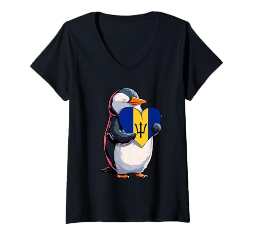 Damen Pinguin Dreizack Herz Barbados Flagge Bajan Pride Bajan Wurzeln T-Shirt mit V-Ausschnitt Damen Pinguin Dreizack Herz Barbados Flagge Bajan Pride Bajan Wurzeln T-Shirt mit V-Ausschnitt von Cool Bajan Roots Barbados