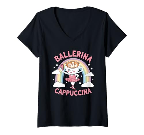 Damen Ballerina Cappuccina Meme Cute Aesthetic Italian Brainrot T-Shirt mit V-Ausschnitt Damen Ballerina Cappuccina Meme Cute Aesthetic Italian Brainrot T-Shirt mit V-Ausschnitt von Cool Ballerina Cappuccina Italian Brainrot Pastel
