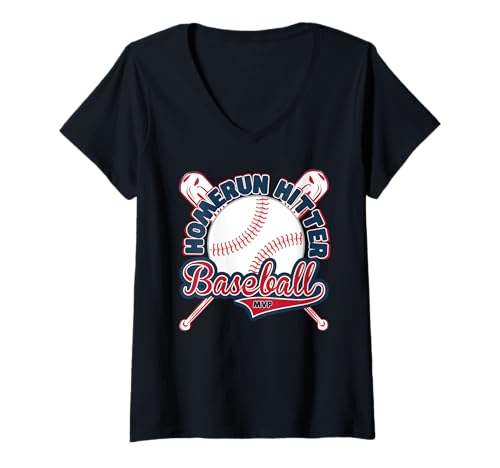 Damen Homerun Hitter Baseball Batter Fun Kinder Spielen Baseball T-Shirt mit V-Ausschnitt von Cool Baseball Lovers Kids Baseball Fan Kids Stuff