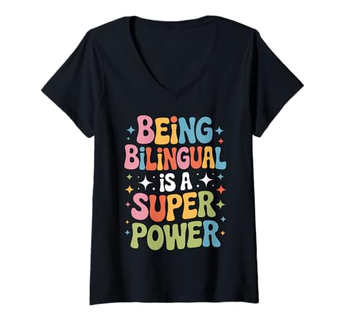 Damen Zweisprachiger Lehrer Lustiger ESL Lehrer T-Shirt mit V-Ausschnitt von Cool Bilingual Teacher Funny School Teacher Design
