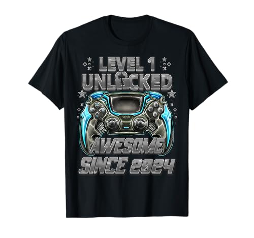 Level 1 hat seit 2024 tolle Teegeschenke für Bday Boy freigeschaltet T-Shirt Level 1 hat seit 2024 tolle Teegeschenke für Bday Boy freigeschaltet T-Shirt von Cool Birthday Boy Girl Gamer Gifts Tee
