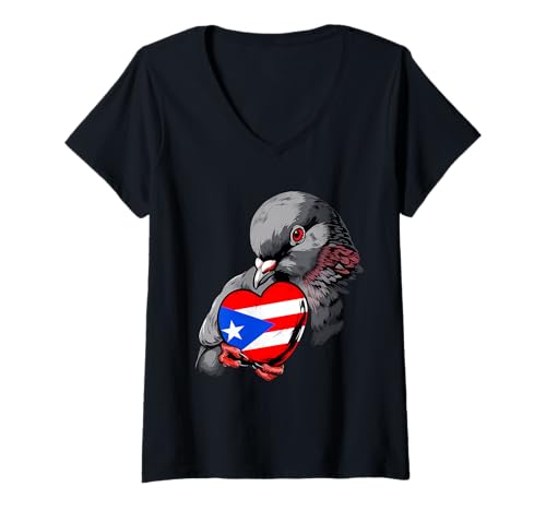 Damen Taube mit puertoricanischer Flagge Puerto Rican Pride Puerto Rico T-Shirt mit V-Ausschnitt von Cool Boricua Roots Puerto Rico