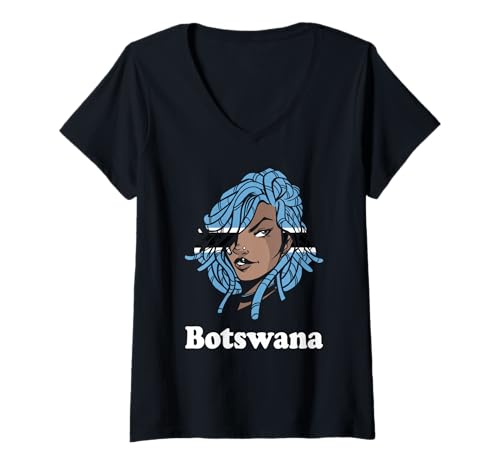 Damen Botswana Girl Dreadlocks Botswanan Flagge Botswanan Pride T-Shirt mit V-Ausschnitt Damen Botswana Girl Dreadlocks Botswanan Flagge Botswanan Pride T-Shirt mit V-Ausschnitt von Cool Botswanan Roots Botswana