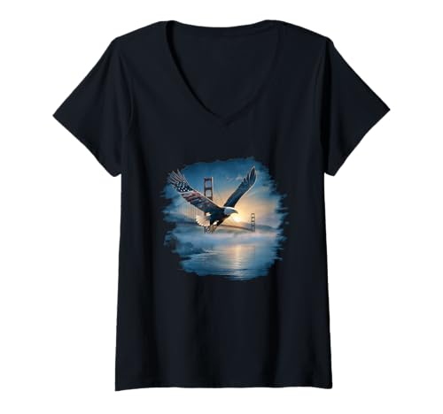 Damen Tolle Golden Gate Bridge mit hübschem Adler-Kostüm T-Shirt mit V-Ausschnitt Damen Tolle Golden Gate Bridge mit hübschem Adler-Kostüm T-Shirt mit V-Ausschnitt von Cool Bridge with Eagle Outfit