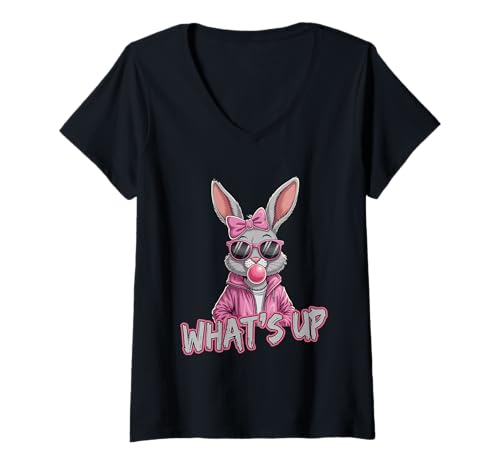 Damen Hase mit Sonnenbrille T-Shirt mit V-Ausschnitt von Cool Bunny Vibes Casual Fun Style