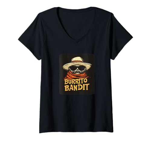Damen Burrito Bandit mit Sonnenbrille und Sombrero Kostüm T-Shirt mit V-Ausschnitt Damen Burrito Bandit mit Sonnenbrille und Sombrero Kostüm T-Shirt mit V-Ausschnitt von Cool Burrito Outfit