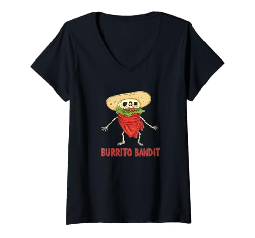 Damen Lustiges Burrito Bandit Kostüm für mexikanische Essensliebhaber T-Shirt mit V-Ausschnitt von Cool Burrito Outfit