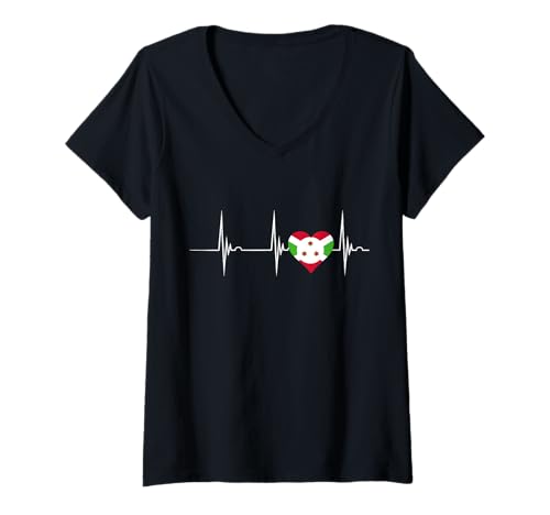 Damen Burundi Flagge Herz Burundian Pride Heartbeat EKG Pulse T-Shirt mit V-Ausschnitt von Cool Burundian Roots Burundi