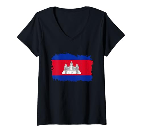 Damen Kambodscha Kambodscha Flagge Kambodschanische Wurzeln Kambodschanischer Stolz T-Shirt mit V-Ausschnitt von Cool Cambodian Roots Cambodia