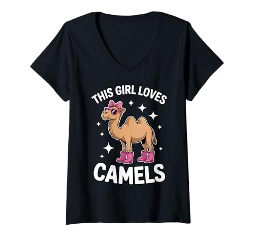 Damen Camels Girl Lustiges Kamel T-Shirt mit V-Ausschnitt Damen Camels Girl Lustiges Kamel T-Shirt mit V-Ausschnitt von Cool Camel Animal Funny Camels Girl Design