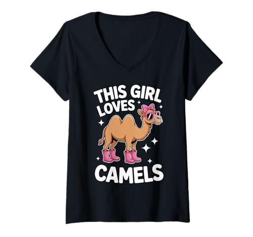 Damen Camels Girl Lustiges Kamel T-Shirt mit V-Ausschnitt Damen Camels Girl Lustiges Kamel T-Shirt mit V-Ausschnitt von Cool Camel Animal Funny Camels Girl Designs