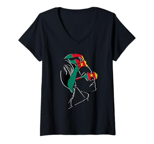 Damen Kamerun Mädchen Kopftuch Kamerunische Wurzeln Kamerunische Flagge T-Shirt mit V-Ausschnitt von Cool Cameroonian Roots Cameroon