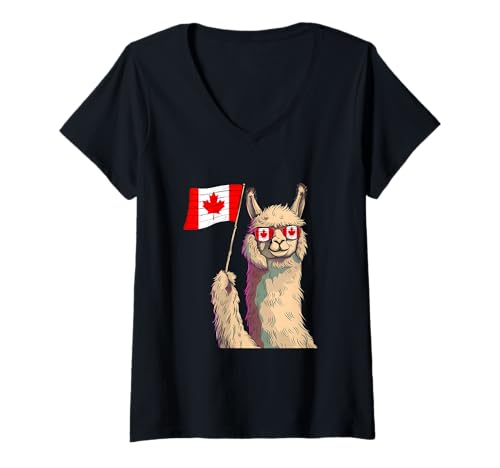 Damen Kanada Flagge Alpaka Canadian Pride Kanada Ahornblatt T-Shirt mit V-Ausschnitt Damen Kanada Flagge Alpaka Canadian Pride Kanada Ahornblatt T-Shirt mit V-Ausschnitt von Cool Canadian Roots Canada