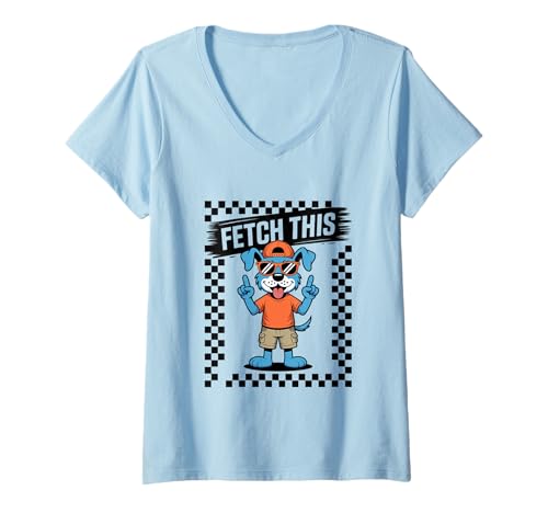 Damen Fetch This Cool Dog Cartoon Lustige Grafik T-Shirt mit V-Ausschnitt Damen Fetch This Cool Dog Cartoon Lustige Grafik T-Shirt mit V-Ausschnitt von Cool Canine Humor Funny Dog Lovers