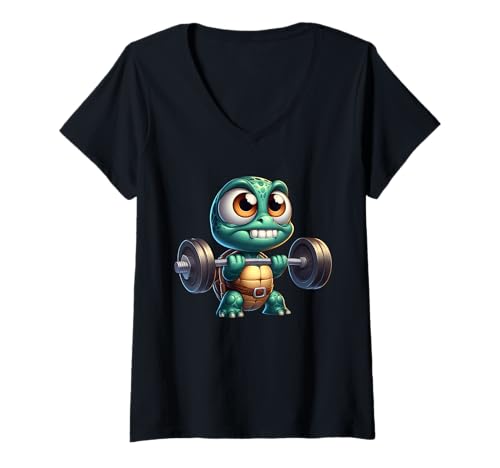 Damen Lustige Cartoon-Schildkröte Gewichtheben Humor T-Shirt mit V-Ausschnitt Damen Lustige Cartoon-Schildkröte Gewichtheben Humor T-Shirt mit V-Ausschnitt von Cool Cartoon Fitness Turtle Weightlifting Lift