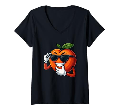 Damen Lustige Sommerfrüchte-Designs T-Shirt mit V-Ausschnitt Damen Lustige Sommerfrüchte-Designs T-Shirt mit V-Ausschnitt von Cool Cartoon Peach with Sunglasses