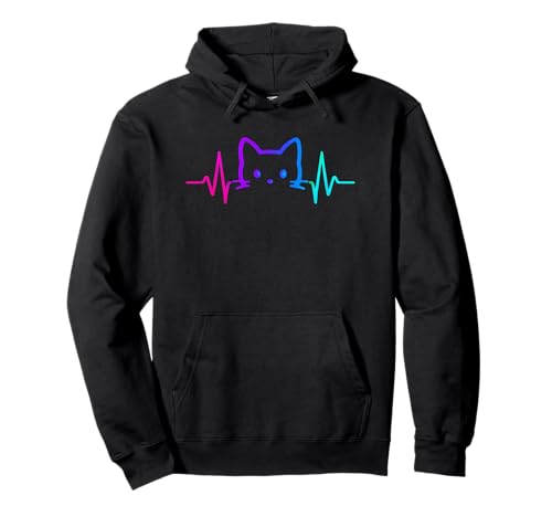 Bunte Herzschlag-Silhouette Katze für Männer Frauen Kinder Pullover Hoodie von Cool Cat Lovers Colorful Cat