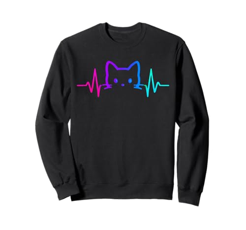 Bunte Herzschlag-Silhouette Katze für Männer Frauen Kinder Sweatshirt von Cool Cat Lovers Colorful Cat