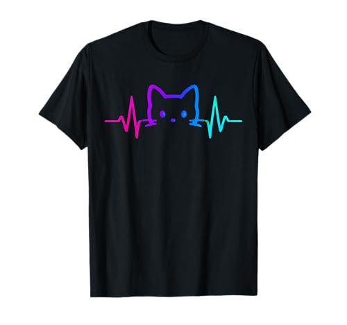 Bunte Herzschlag-Silhouette Katze für Männer Frauen Kinder T-Shirt von Cool Cat Lovers Colorful Cat