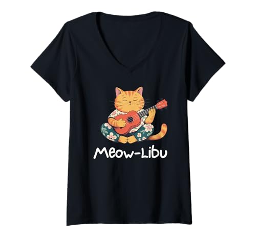 Damen Lustige Katze Kätzchen Kitty spielt Ukulele Design Geschenk Männer Frauen T-Shirt mit V-Ausschnitt Damen Lustige Katze Kätzchen Kitty spielt Ukulele Design Geschenk Männer Frauen T-Shirt mit V-Ausschnitt von Cool Cat Musician Music Lover Teacher Pun Graphic
