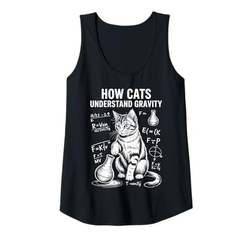 Damen Katzenphysik Wie Katzen die Schwerkraft verstehen Lustige Katze Tank Top von Cool Cats Thinking Funny Science Cat Designs