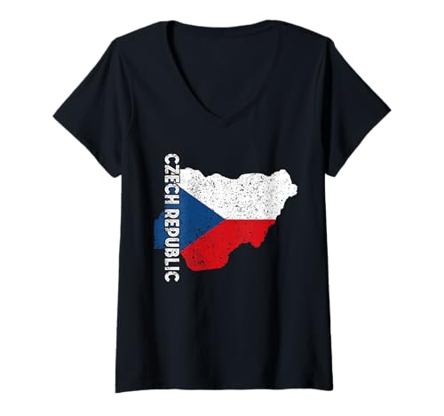 Damen Karte der Tschechischen Republik Tschechien Stolz Tschechische Flagge Tschechische Wurzeln T-Shirt mit V-Ausschnitt von Cool Ceska Roots Czech Republic