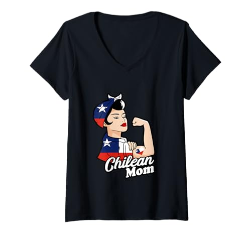 Damen Chile Chilenische Mutter, chilenische Flagge, chilenische Wurzeln, chilenischer Stolz T-Shirt mit V-Ausschnitt Damen Chile Chilenische Mutter, chilenische Flagge, chilenische Wurzeln, chilenischer Stolz T-Shirt mit V-Ausschnitt von Cool Chilean Roots Chile