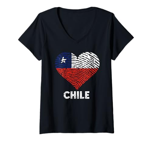 Damen Chile Heart Chilenische Flagge Chilenische Wurzeln Chilenischer Stolz T-Shirt mit V-Ausschnitt Damen Chile Heart Chilenische Flagge Chilenische Wurzeln Chilenischer Stolz T-Shirt mit V-Ausschnitt von Cool Chilean Roots Chile