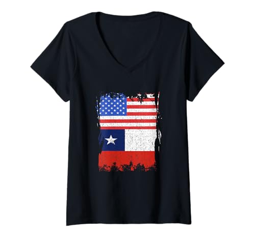 Damen Chile Vintage Amerika USA Chilenische Flagge Chilenische Wurzeln T-Shirt mit V-Ausschnitt Damen Chile Vintage Amerika USA Chilenische Flagge Chilenische Wurzeln T-Shirt mit V-Ausschnitt von Cool Chilean Roots Chile