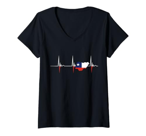 Damen Chilenische Karte Chilenische Wurzeln Herzschlag EKG Pulse T-Shirt mit V-Ausschnitt Damen Chilenische Karte Chilenische Wurzeln Herzschlag EKG Pulse T-Shirt mit V-Ausschnitt von Cool Chilean Roots Chile