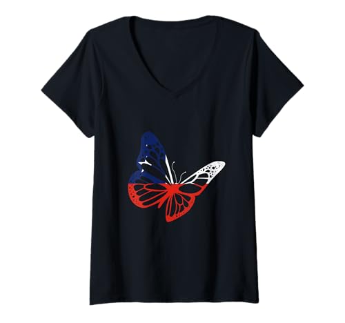 Damen Chilenische Wurzeln, chilenischer Stolz, chilenische Flagge, Schmetterling T-Shirt mit V-Ausschnitt von Cool Chilean Roots Chile