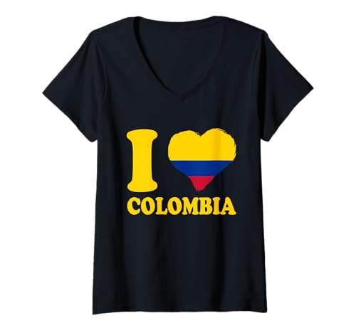 Damen I Love Colombia Kolumbianische Flagge Kolumbianische Wurzeln Herz T-Shirt mit V-Ausschnitt Damen I Love Colombia Kolumbianische Flagge Kolumbianische Wurzeln Herz T-Shirt mit V-Ausschnitt von Cool Colombian Roots Colombia