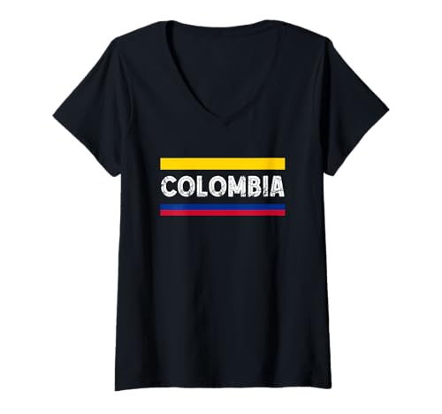 Damen Kolumbianischer Stolz Kolumbianische Wurzeln Kolumbianische Flagge Kolumbien T-Shirt mit V-Ausschnitt von Cool Colombian Roots Colombia
