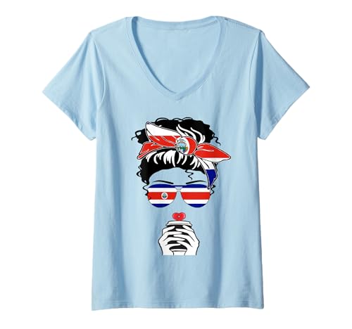 Damen Coole Costa Rican Coffee Mama Girl Tante Costa Rica Flagge Druck T-Shirt mit V-Ausschnitt Damen Coole Costa Rican Coffee Mama Girl Tante Costa Rica Flagge Druck T-Shirt mit V-Ausschnitt von Cool Costa Rican Happy Costa Rica Independence Day
