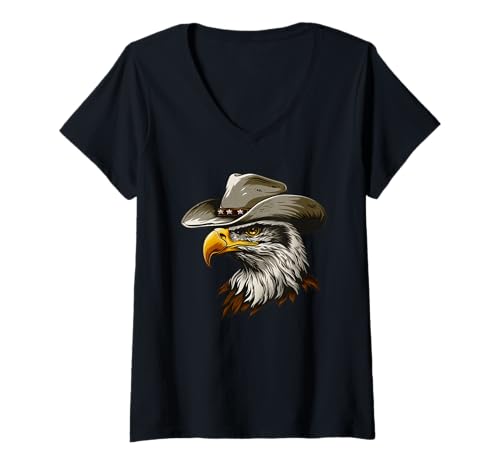 Damen Großer Adler mit lustigem Westernhut Kostüm T-Shirt mit V-Ausschnitt von Cool Cowboy Eagle