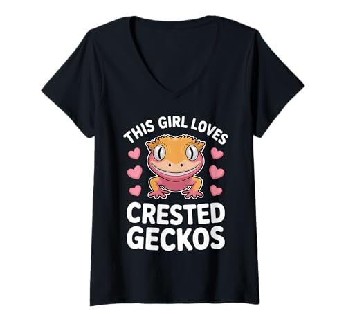 Damen Dieses Mädchen liebt Schopfgeckos T-Shirt mit V-Ausschnitt Damen Dieses Mädchen liebt Schopfgeckos T-Shirt mit V-Ausschnitt von Cool Crested Gecko Fun Crested Geckos Design