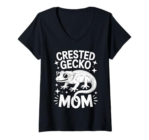 Damen Wappengecko Mom Lustiger Gecko mit Wappen T-Shirt mit V-Ausschnitt Damen Wappengecko Mom Lustiger Gecko mit Wappen T-Shirt mit V-Ausschnitt von Cool Crested Gecko Funny Crested Geckos Designs