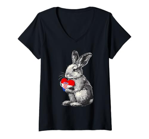 Damen Kroatien Flagge Kaninchen Kroatien Stolz Kroatische Wurzeln Herz T-Shirt mit V-Ausschnitt Damen Kroatien Flagge Kaninchen Kroatien Stolz Kroatische Wurzeln Herz T-Shirt mit V-Ausschnitt von Cool Croatian Roots Croatia