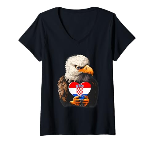 Damen Kroatien Flagge Kroatien Stolz Kroatische Wurzeln Adler Kroatien T-Shirt mit V-Ausschnitt Damen Kroatien Flagge Kroatien Stolz Kroatische Wurzeln Adler Kroatien T-Shirt mit V-Ausschnitt von Cool Croatian Roots Croatia