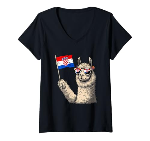 Damen Kroatien Flagge Lama Kroatische Wurzeln Kroatien Stolz Herz T-Shirt mit V-Ausschnitt Damen Kroatien Flagge Lama Kroatische Wurzeln Kroatien Stolz Herz T-Shirt mit V-Ausschnitt von Cool Croatian Roots Croatia