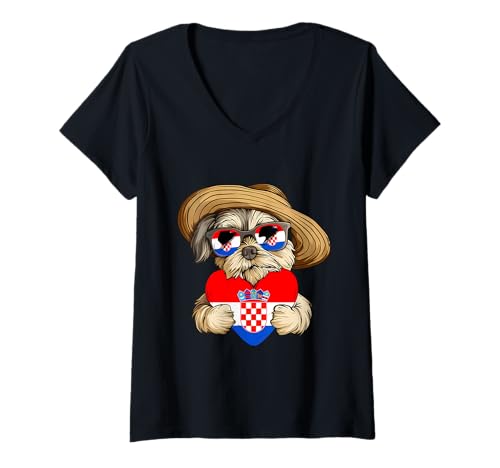 Damen Niedlicher Hund Kroatien Stolz Kroatische Wurzeln Kroatien Flagge T-Shirt mit V-Ausschnitt Damen Niedlicher Hund Kroatien Stolz Kroatische Wurzeln Kroatien Flagge T-Shirt mit V-Ausschnitt von Cool Croatian Roots Croatia