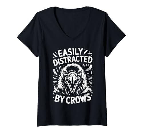 Damen Leicht abgelenkt durch Krähe lustige Krähe T-Shirt mit V-Ausschnitt von Cool Crow Fun Crows Designs