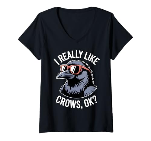 Damen Krähen Lustige Krähe T-Shirt mit V-Ausschnitt von Cool Crow Funny Crows Designs