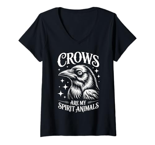 Damen Krähen Geist Tiere Lustige Krähe T-Shirt mit V-Ausschnitt von Cool Crows Funny Crow Designs