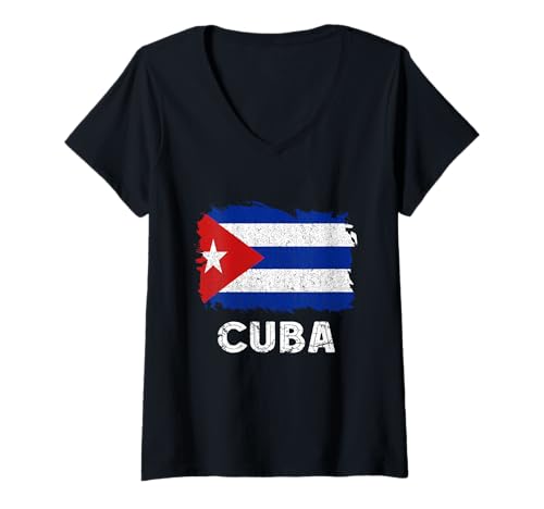 Damen Kuba Vintage Cuban Pride Cuban Flag Cuban Roots T-Shirt mit V-Ausschnitt Damen Kuba Vintage Cuban Pride Cuban Flag Cuban Roots T-Shirt mit V-Ausschnitt von Cool Cuban Roots Cuba