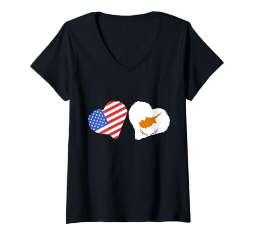 Damen Zypern Herz USA Zyprische Flagge Zyprische Wurzeln Zyprischer Stolz T-Shirt mit V-Ausschnitt Damen Zypern Herz USA Zyprische Flagge Zyprische Wurzeln Zyprischer Stolz T-Shirt mit V-Ausschnitt von Cool Cypriot Roots Cyprus
